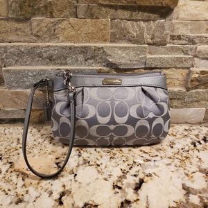 Coach Zippered Wristlet Signature C Silver Canvas